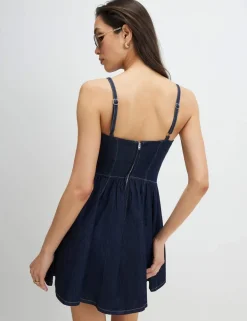 Denim Scoop Neck Mini Skater Dress