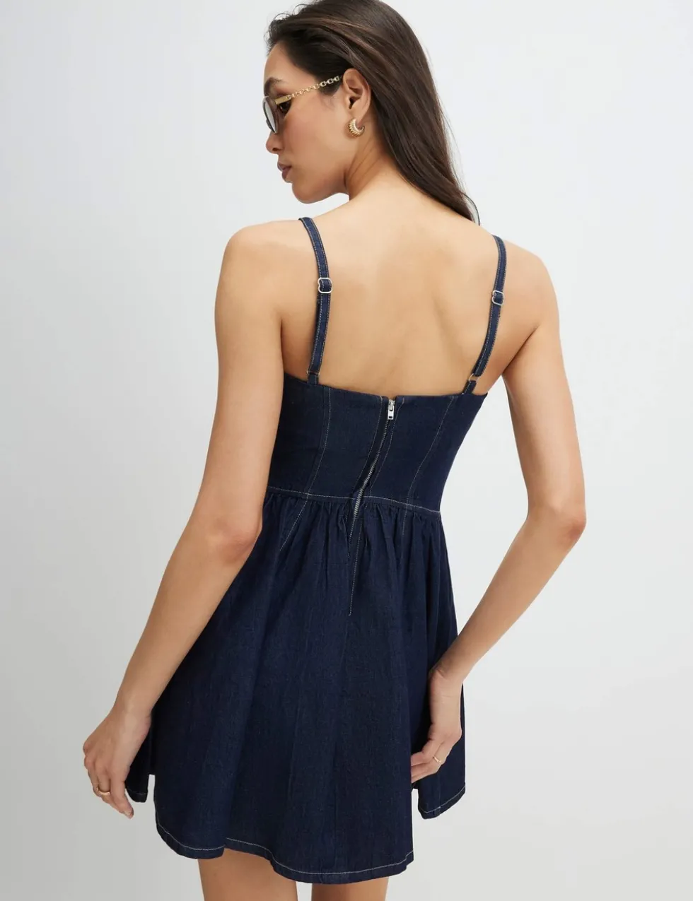 Denim Scoop Neck Mini Skater Dress