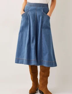 Denim Seam Detail Midi Skirt