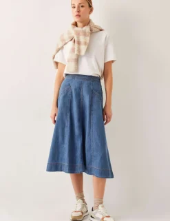 Denim Seam Detail Midi Skirt
