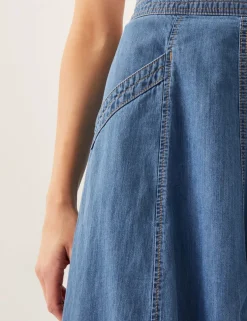 Denim Seam Detail Midi Skirt