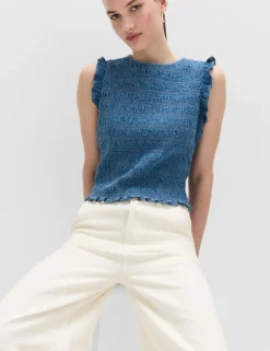 Denim Shirred Tank Top