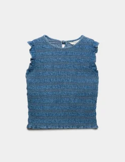 Denim Shirred Tank Top