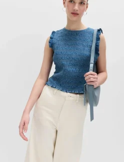 Denim Shirred Tank Top