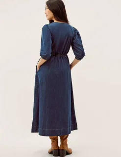 Denim Square Neck Midi Skater Dress