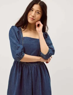 Denim Square Neck Midi Skater Dress
