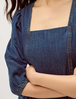 Denim Square Neck Midi Skater Dress
