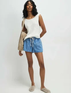 Denim Striped High Waisted Shorts