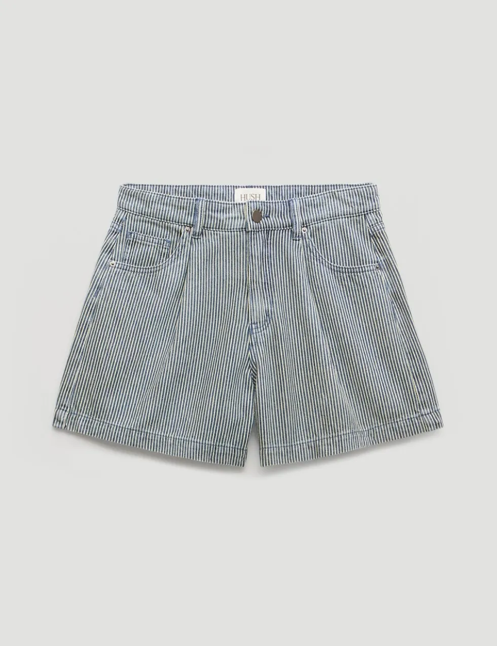 Denim Striped Pleat Front Shorts