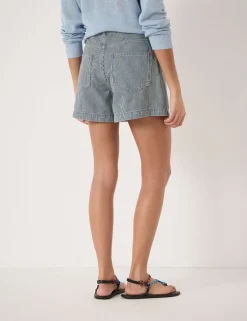 Denim Striped Pleat Front Shorts