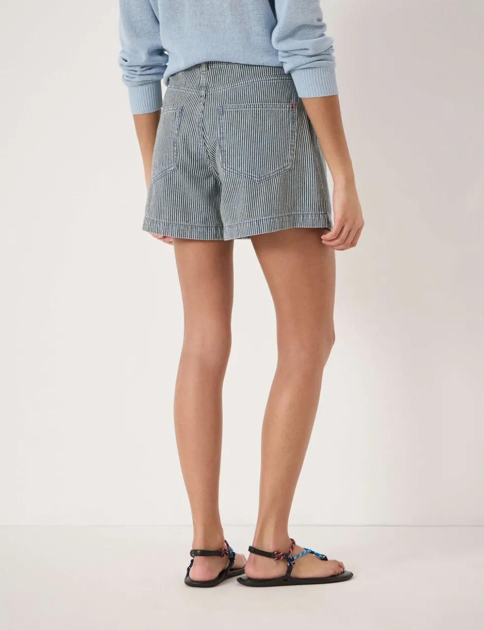 Denim Striped Pleat Front Shorts