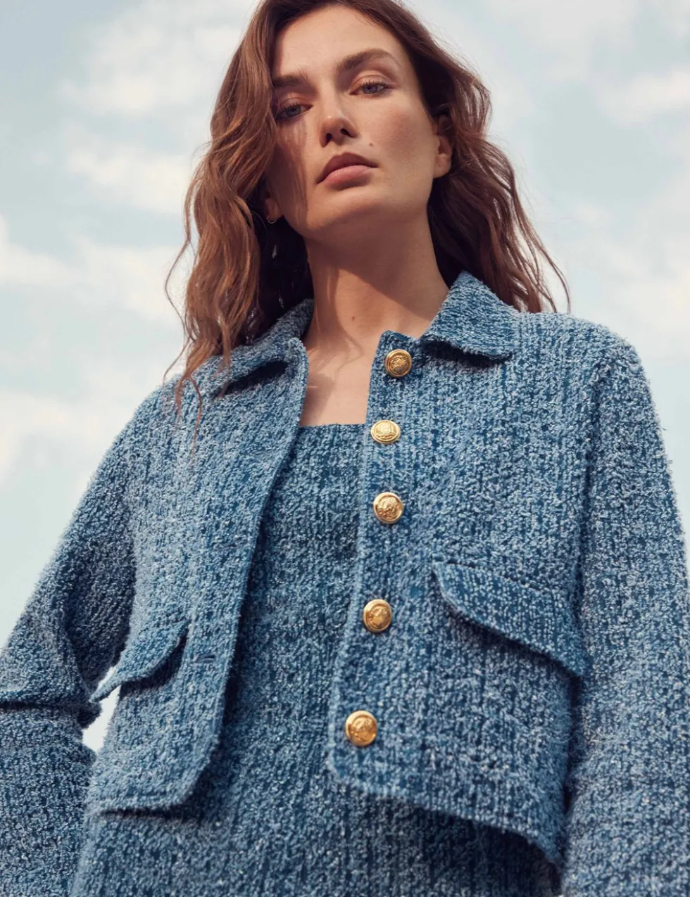 Denim Textured Cropped Jacket