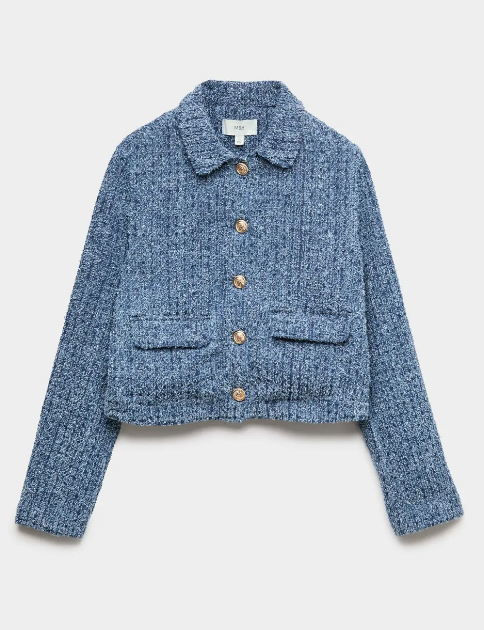 Denim Textured Cropped Jacket