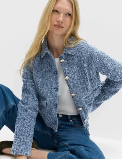 Denim Textured Cropped Jacket