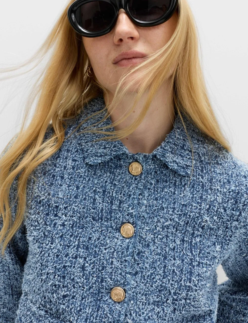 Denim Textured Cropped Jacket