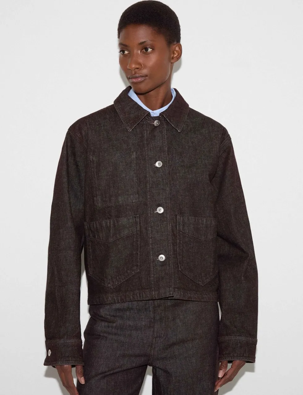 Denim Textured Cropped Jacket