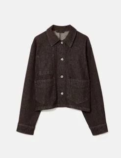 Denim Textured Cropped Jacket