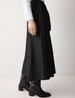 Denim Tie Belt Midi A-Line Skirt