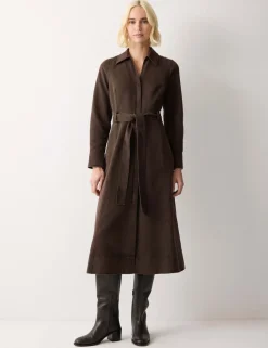 Denim Tie Waist Midi Shirt Dress