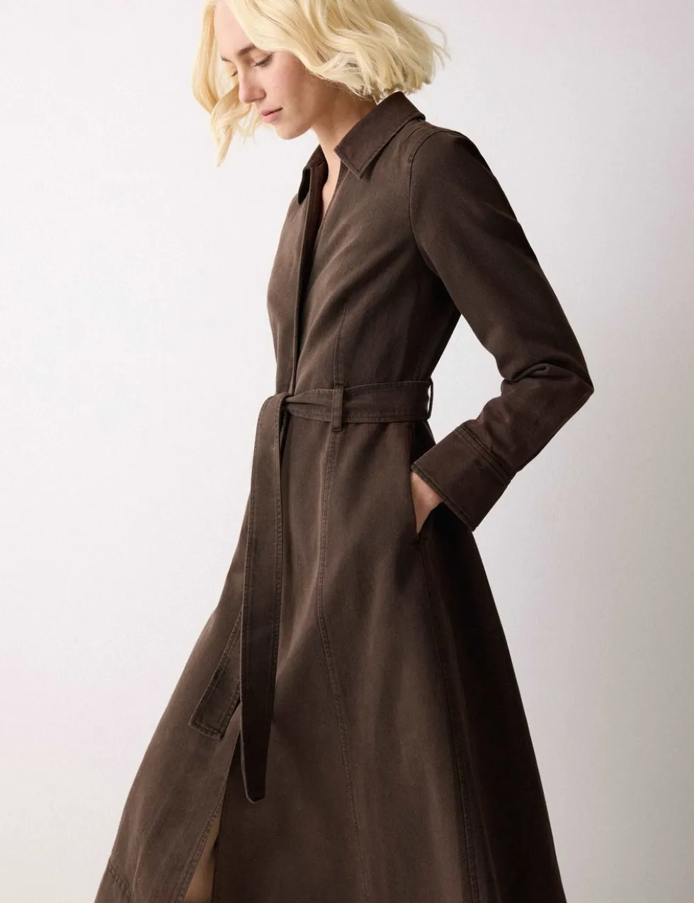 Denim Tie Waist Midi Shirt Dress