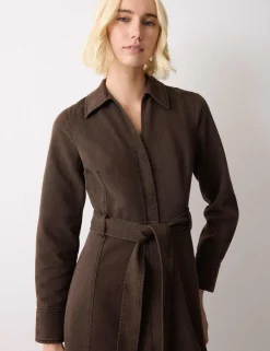 Denim Tie Waist Midi Shirt Dress