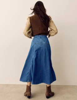 Denim Tie Waist Midi Skirt