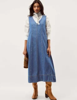 Denim V-Neck Midi Swing Dress