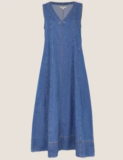 Denim V-Neck Midi Swing Dress