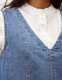 Denim V-Neck Midi Swing Dress