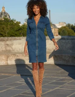 Denim Zip Through Mini Dress