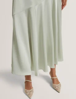 Diagonal Seam Midi Slip Skirt