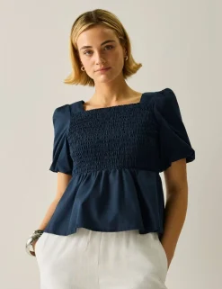 Diani Pure Cotton Shirred Peplum Top