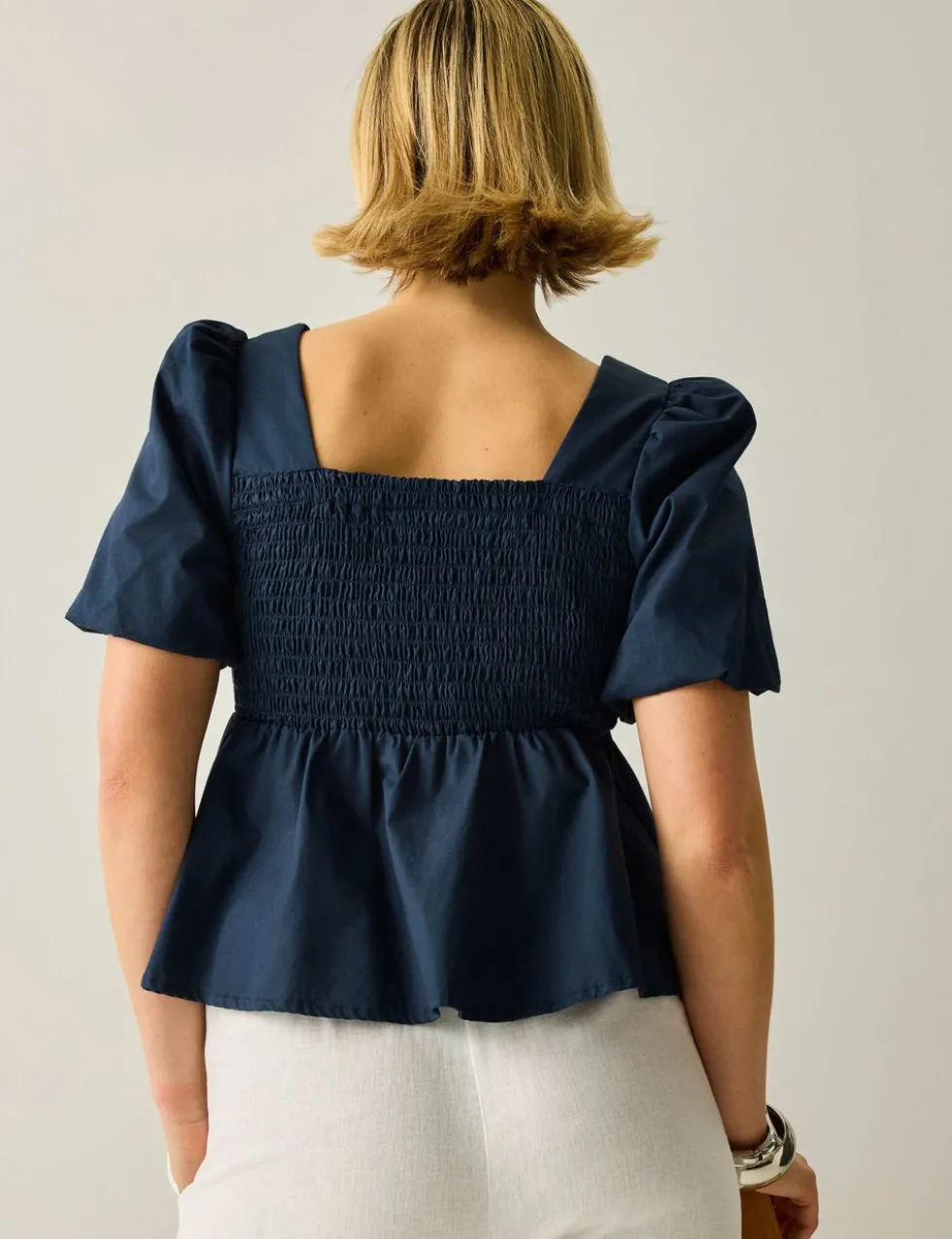 Diani Pure Cotton Shirred Peplum Top