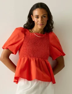 Diani Pure Cotton Shirred Peplum Top