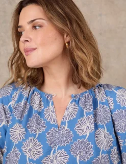 Ditsy Floral Notch Neck Puff Sleeve Blouse