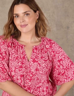 Ditsy Floral Notch Neck Puff Sleeve Blouse