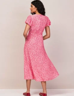 Ditsy Floral Puff Sleeve Midi Tea Dress
