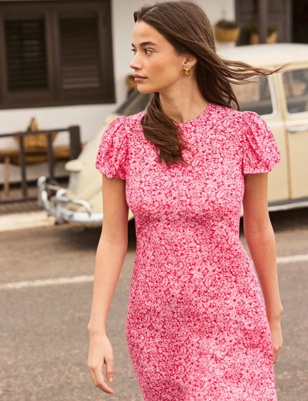 Ditsy Floral Puff Sleeve Midi Tea Dress