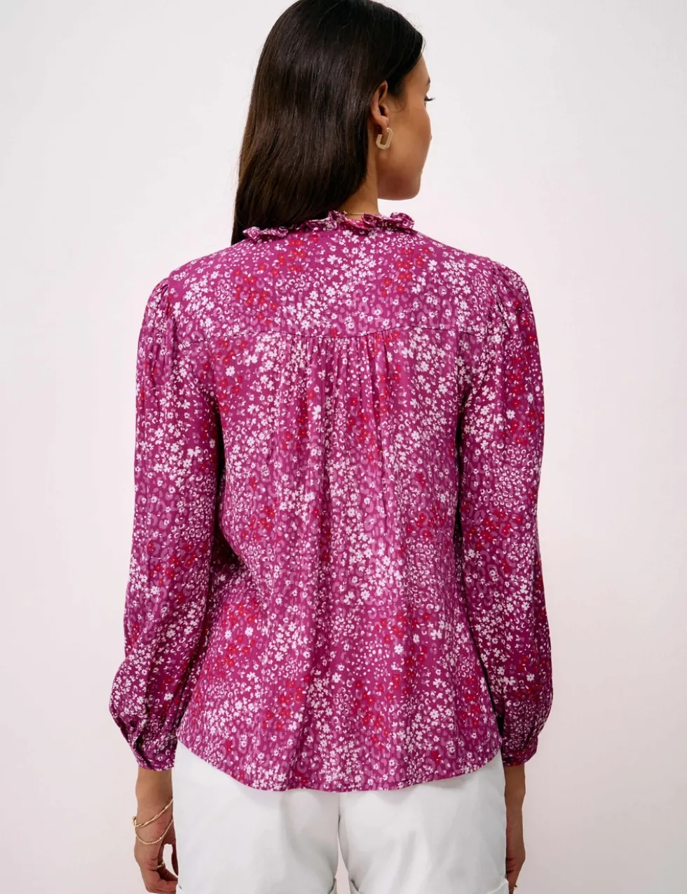 Ditsy Floral Tie Neck Button Through Blouse