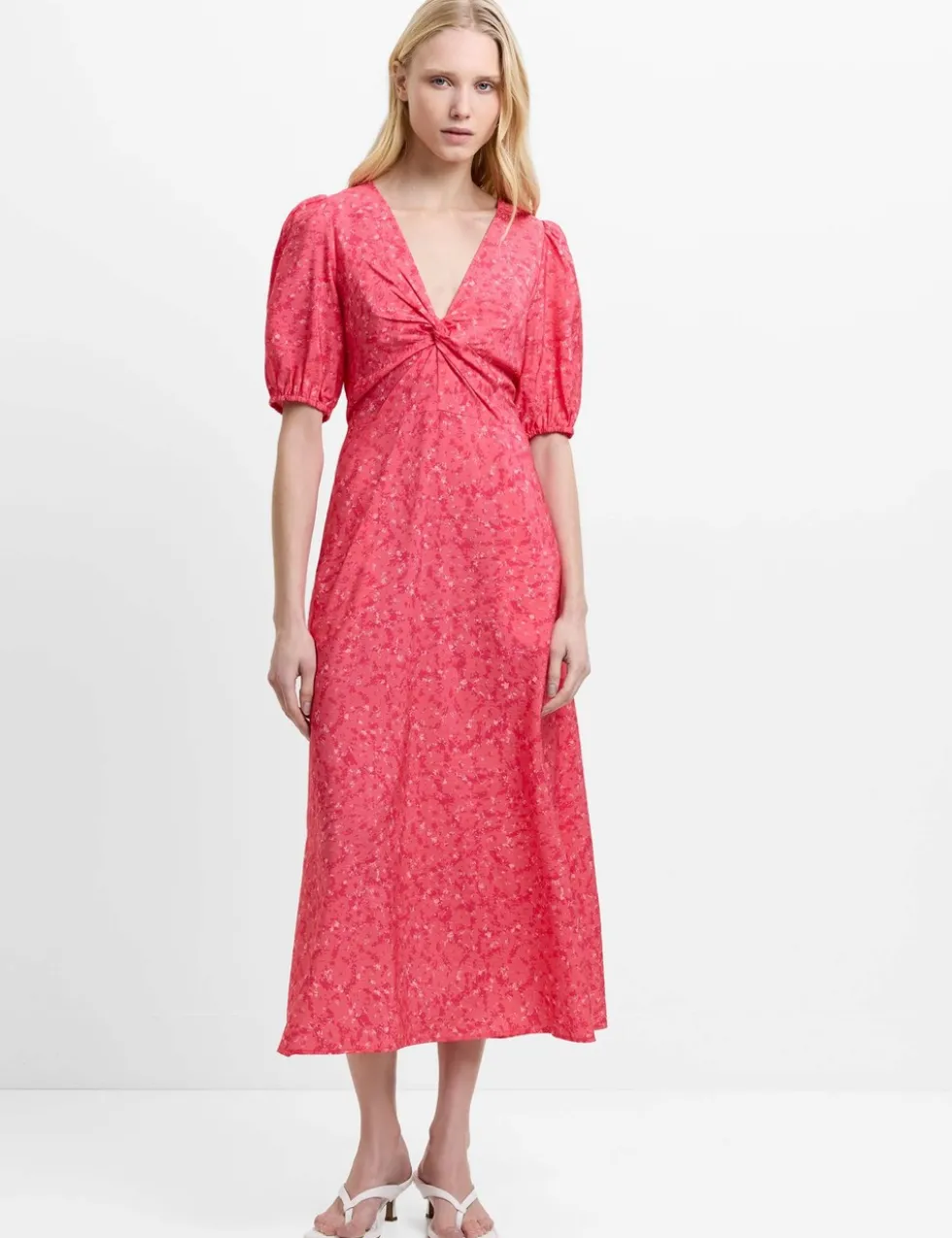 Ditsy Floral V-Neck Midi Tea Dress