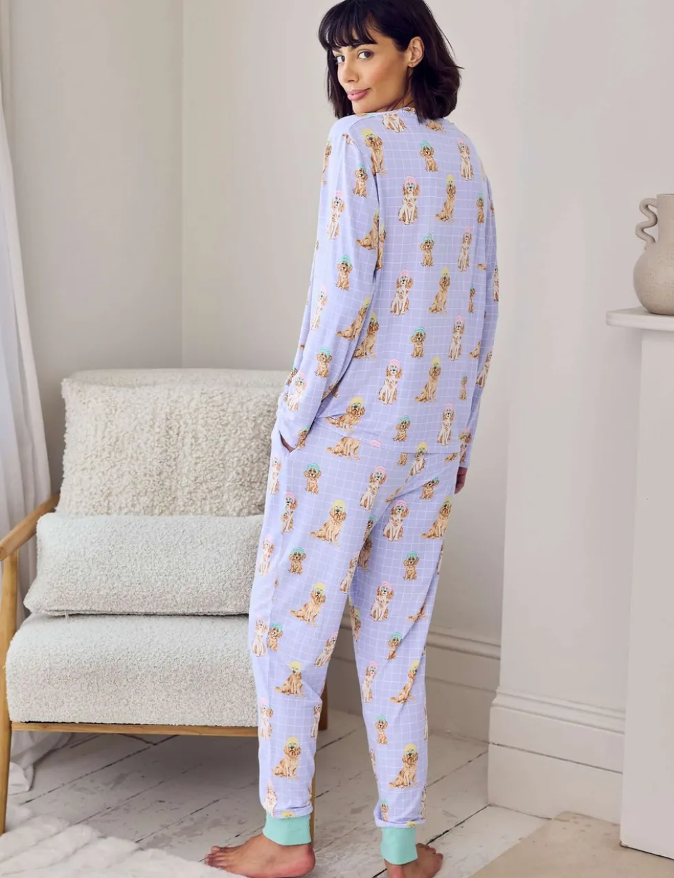 Dog Print Crew Neck Pyjama Set