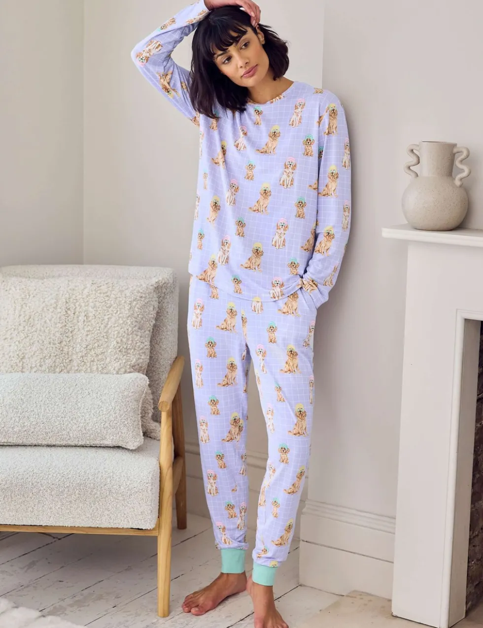 Dog Print Crew Neck Pyjama Set