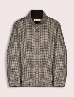 Dogtooth High Neck Bomber Jacket with Wool