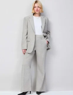 Dogtooth Wide Leg Flared Trousers