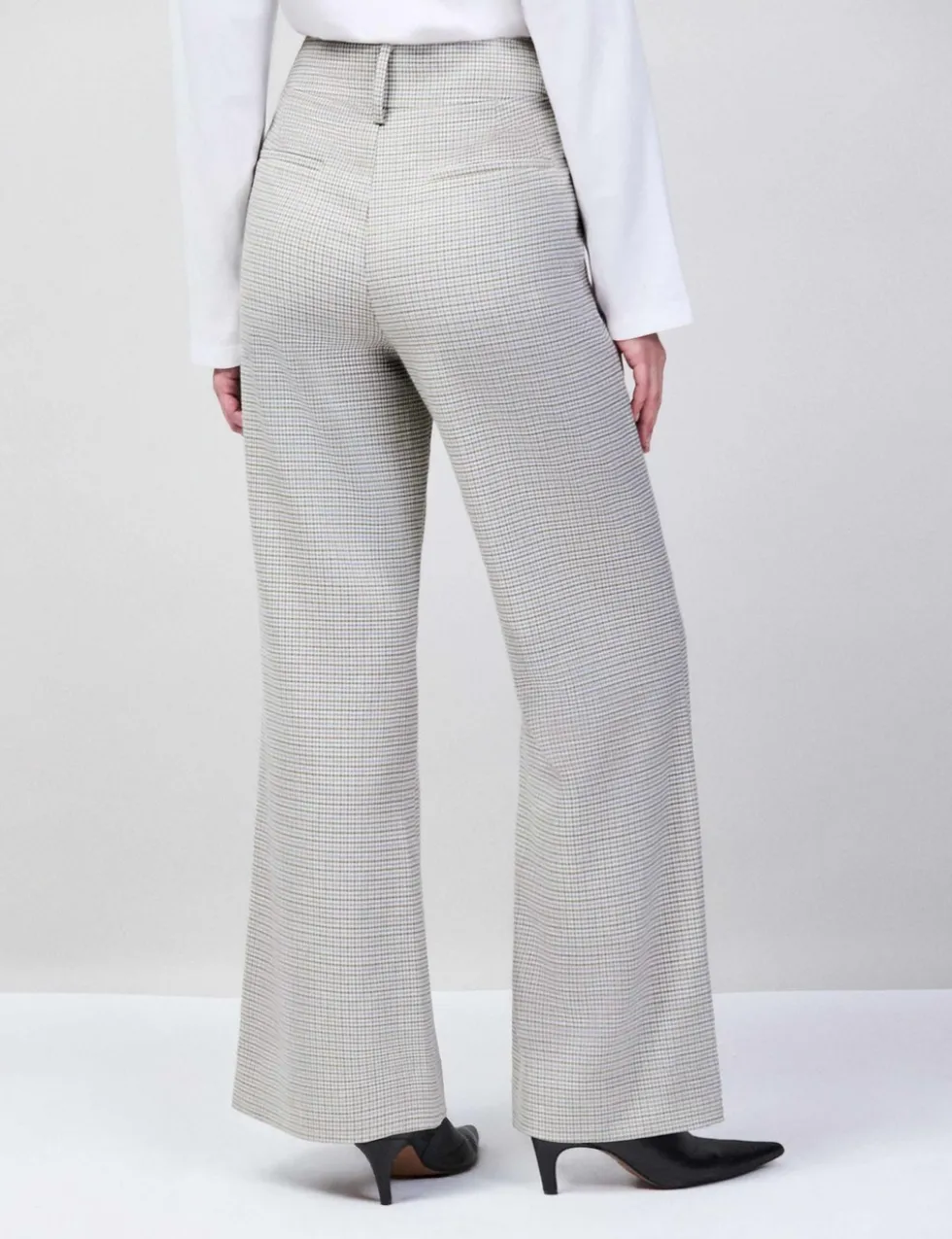 Dogtooth Wide Leg Flared Trousers