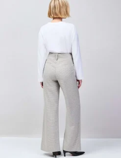 Dogtooth Wide Leg Flared Trousers