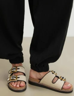 Double Buckle Strap Footbed Flat Sandals