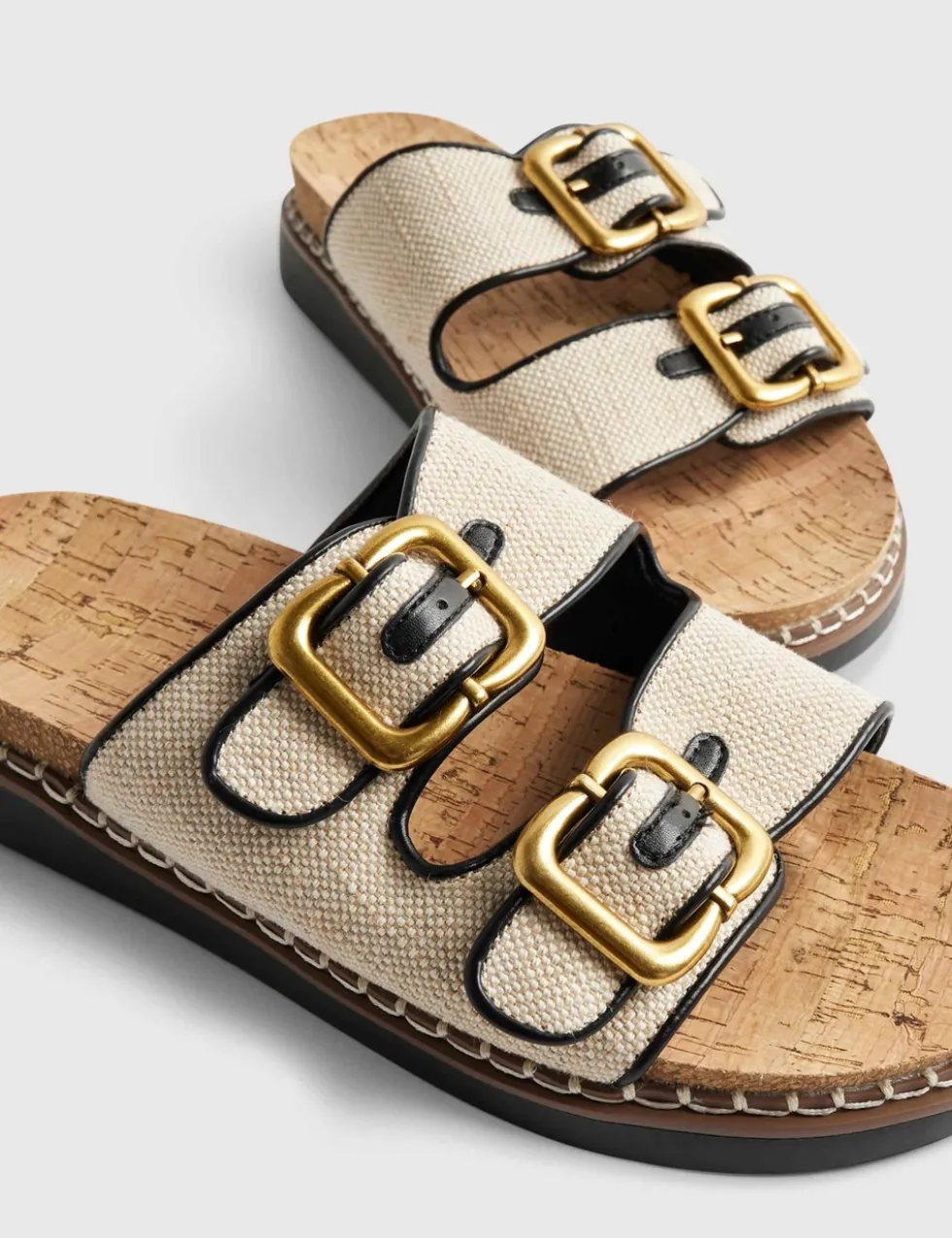 Double Buckle Strap Footbed Flat Sandals