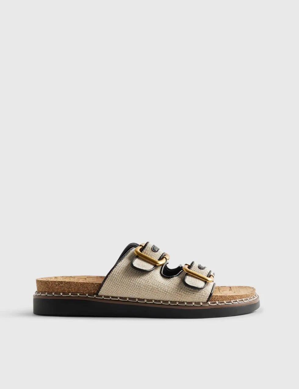 Double Buckle Strap Footbed Flat Sandals