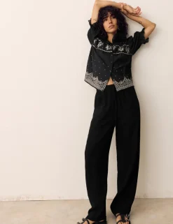 Double Cloth Drawstring Tapered Trousers